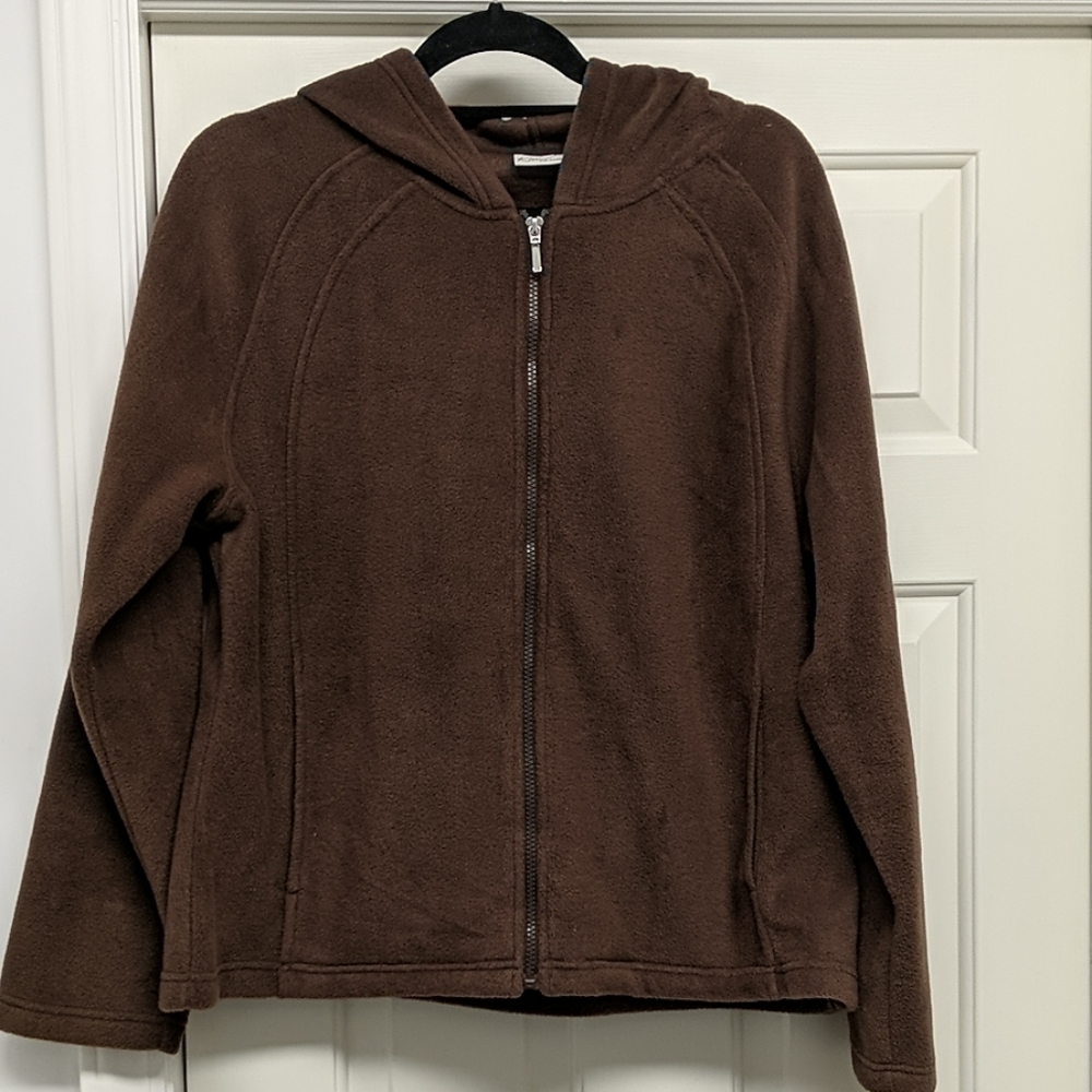 Kim Rogers Brown Fleece Zip Up Jacket with Hood- L